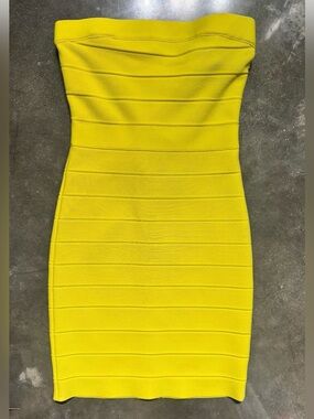Herve Leger Strapless Yellow Bandage Mini Dress